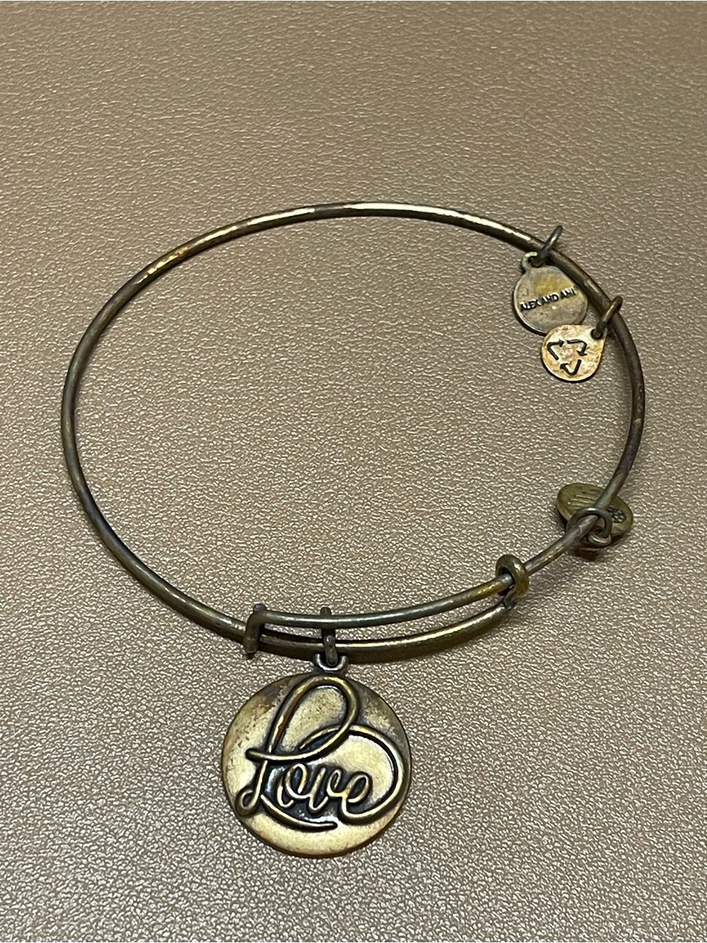 Alex and Ani "Love" Script Heart Medallion Bangle